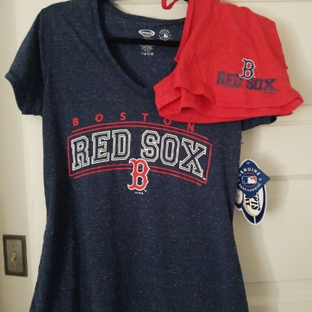 Boston Red Sox Women's V-Neck Tee - Navy and Red